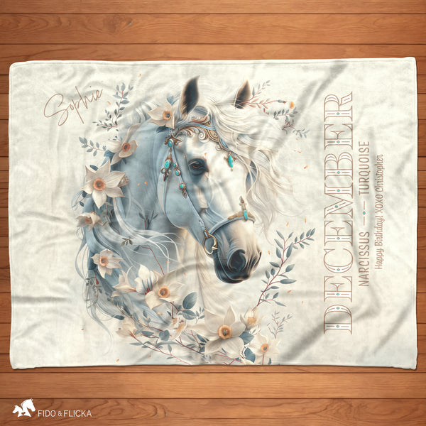 December birth month blanket for horse lovers
