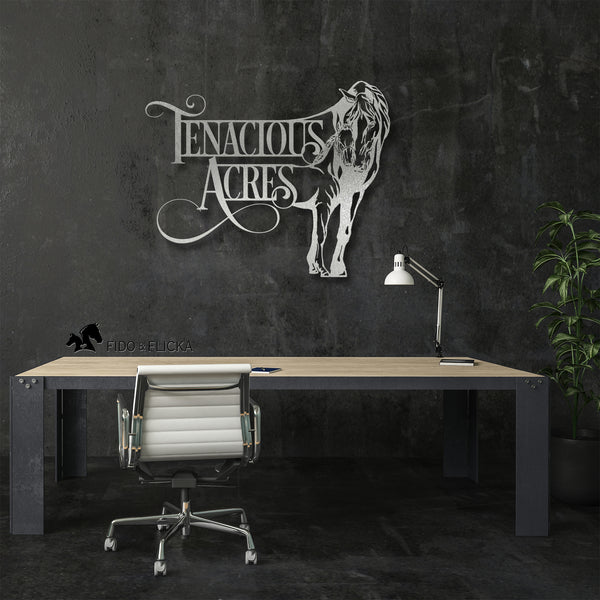 ranch sign in silver on wall