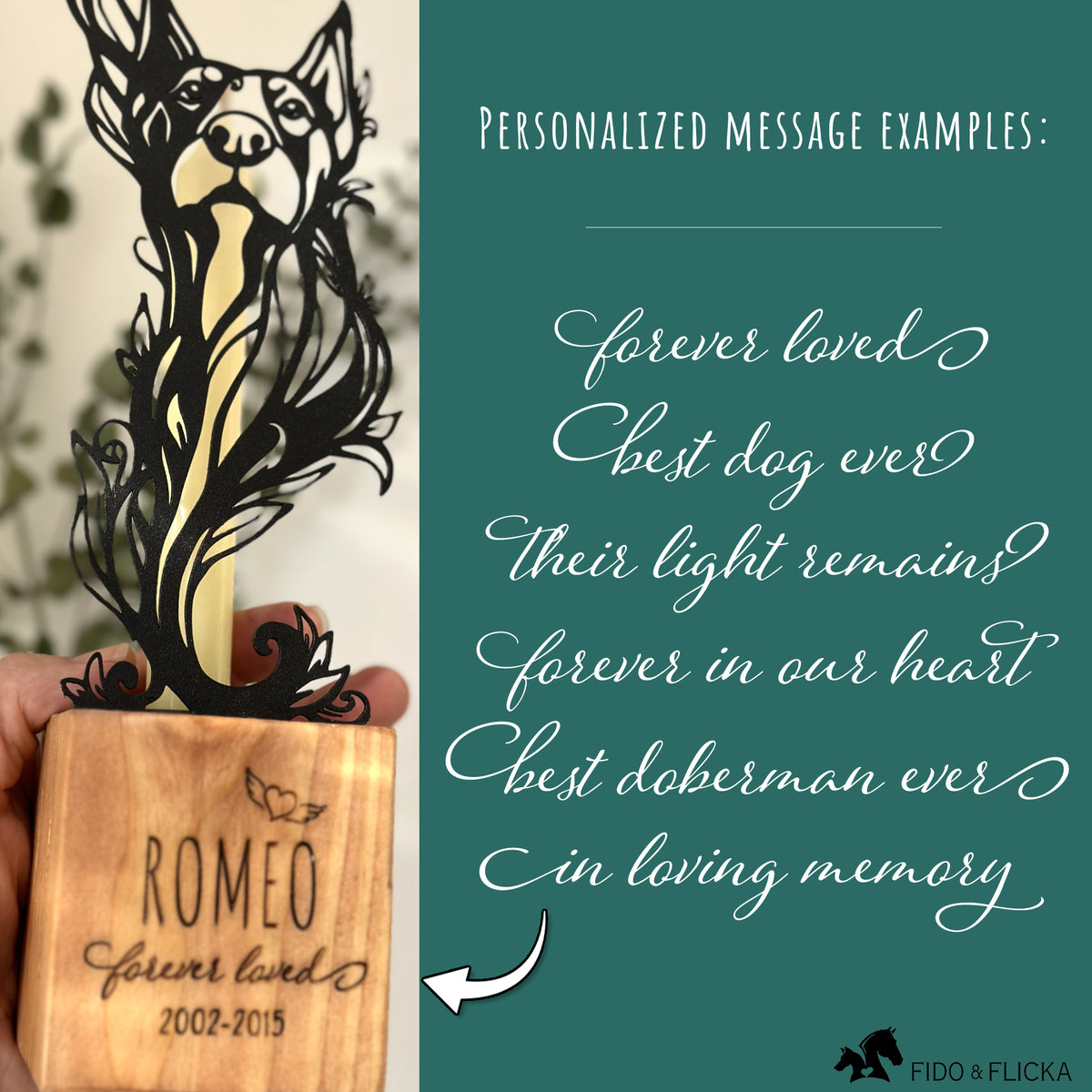 Doberman memorial candle holder engraved personalized message examples