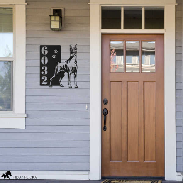 doberman  metal house number sign by front door