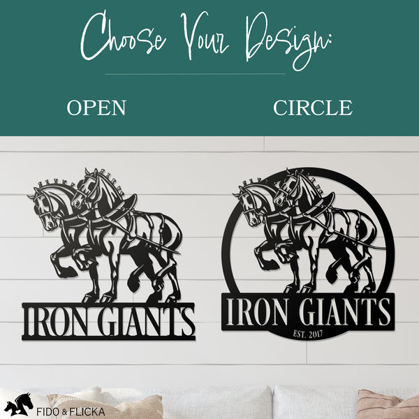 draft horse team metal sign personalized on barn
