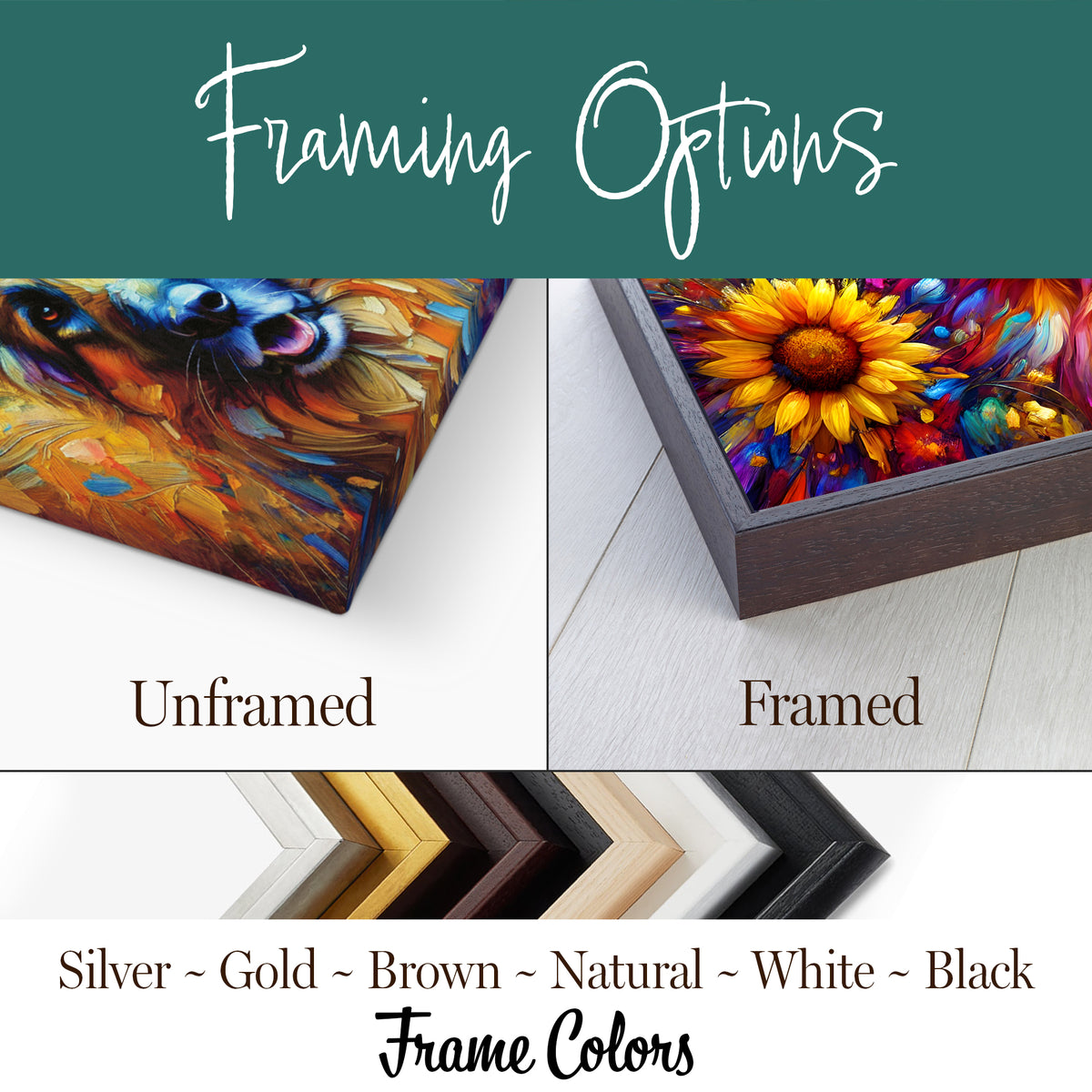 framing options for pet portrait with frame color options