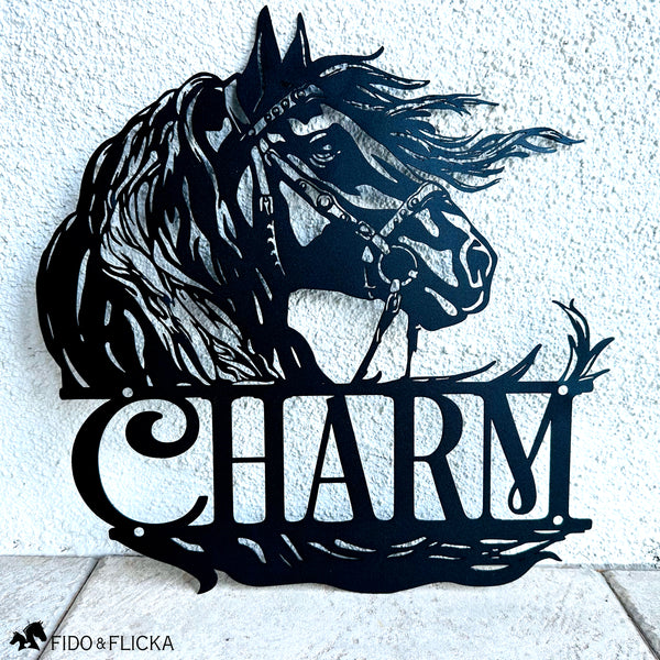 Friesian horse custom metal sign with name