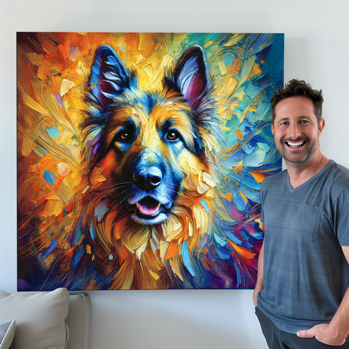 beautiful colorful pet portrait of German Shepherd painting