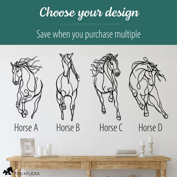 choose the metal wall art horse design you prefer from 4 different horse designs
