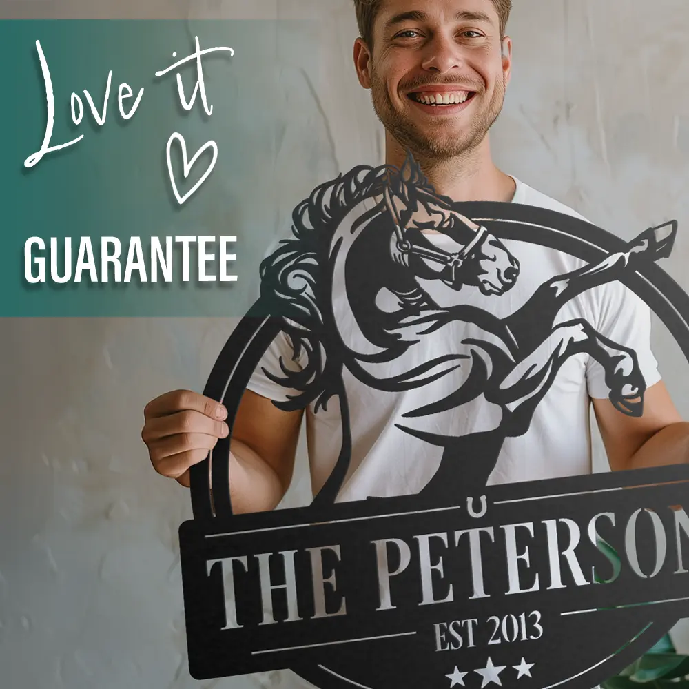 love it guarantee metal horse sign