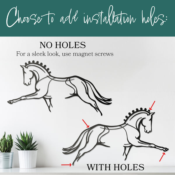 metal dressage horse wall art style option with installation holes