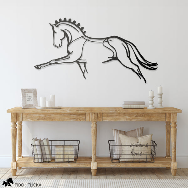 Grace in Motion: Modern Dressage Horse Metal Wall Art, Sport Horse