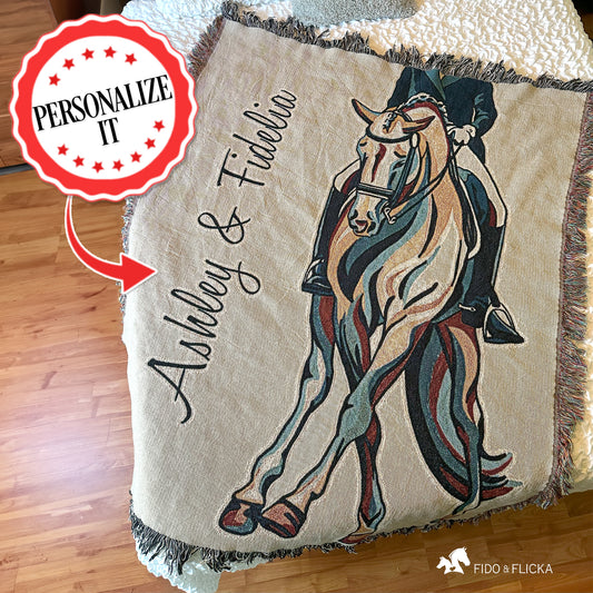 personalized dressage horse blanket on bed