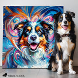 colorful pet portrait custom painting of australian shepherd