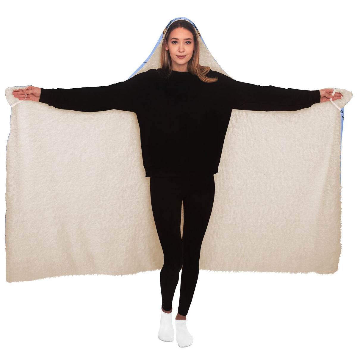 woman standing in doberman blanket