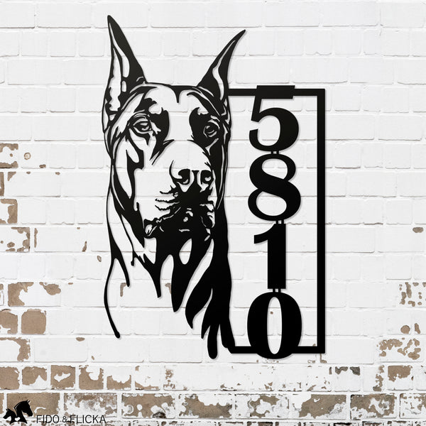 Doberman house number in black