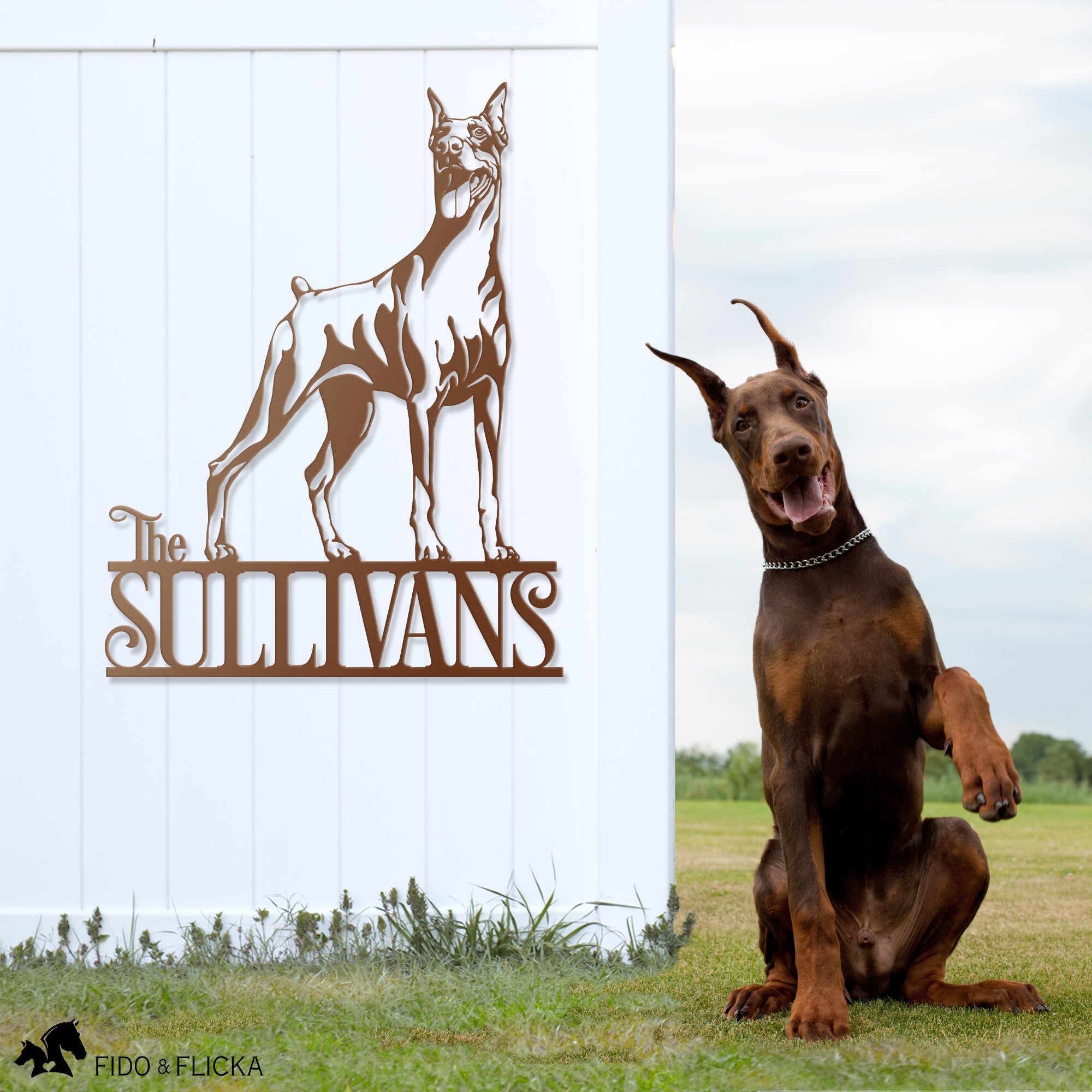 Doberman Standing Proud Metal Sign Personalized