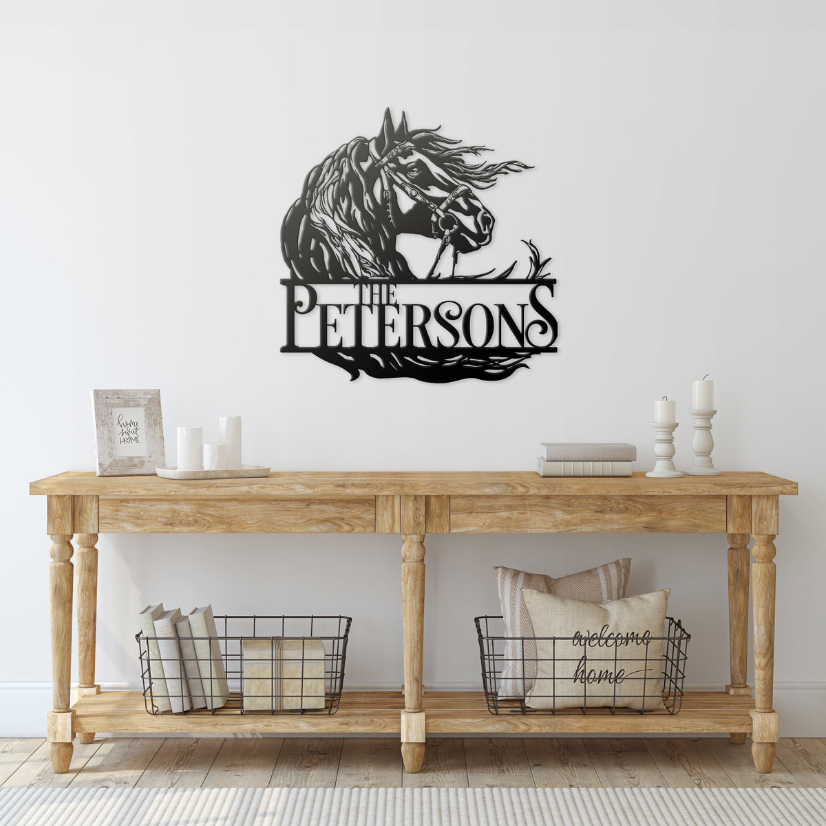 Horse Portrait with Flowing Mane Personalized Metal Wall Art