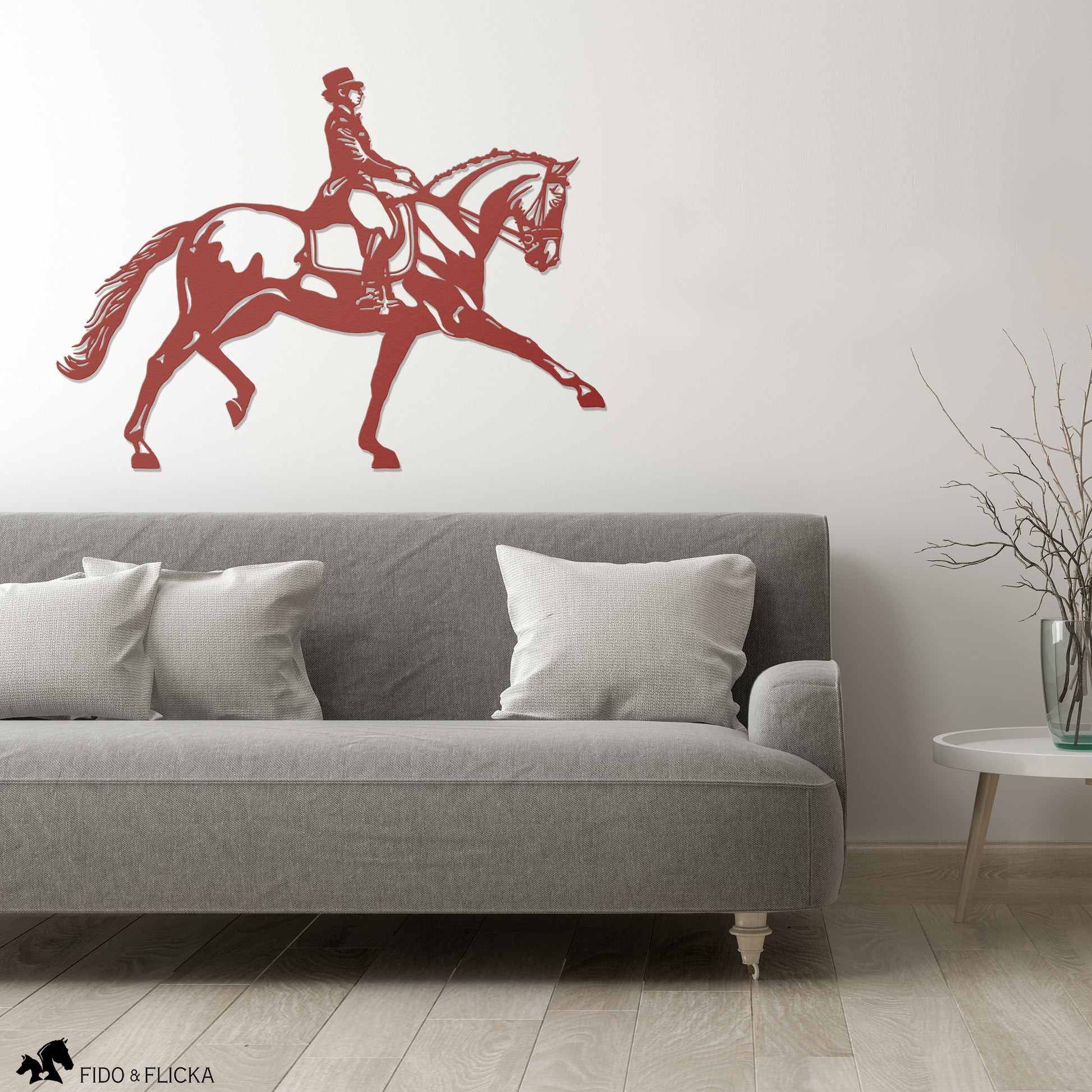 Red extended trot dressage horse wall art