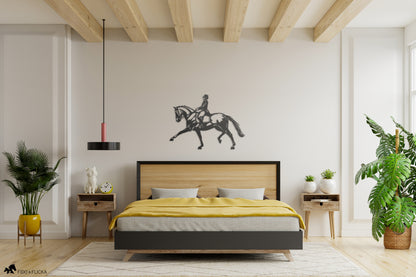 Metal dressage wall art in bedroom
