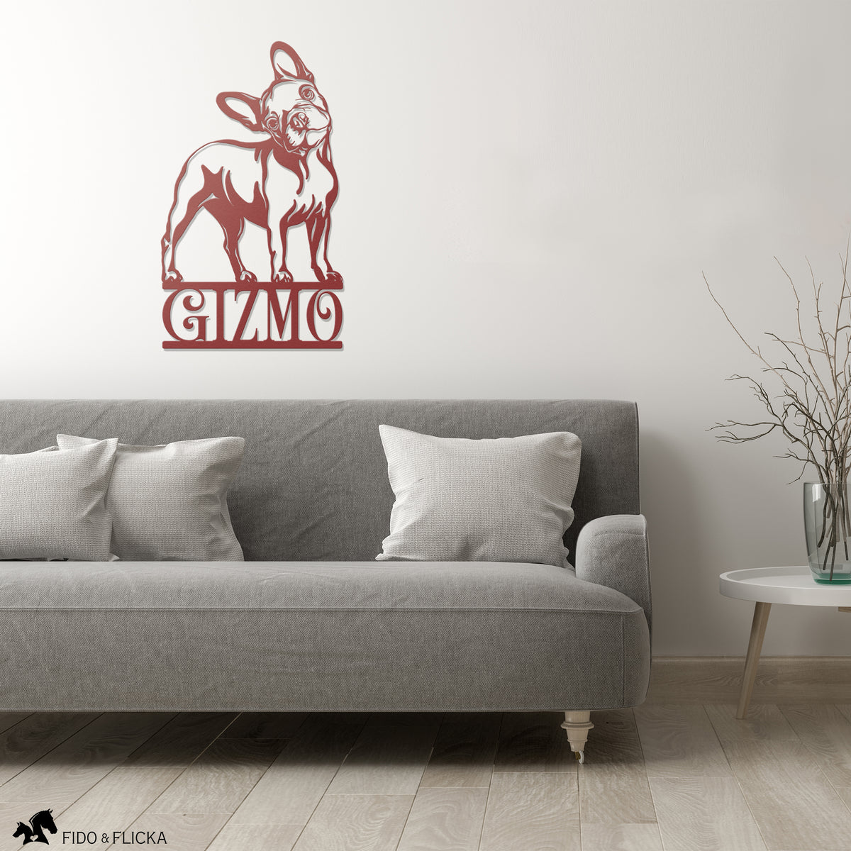 red french bulldog personalized sign in living room