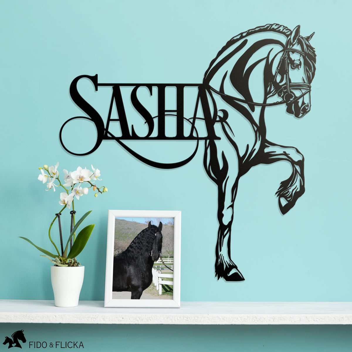 black metal Friesian horse personalized sign