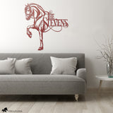 red metal Friesian horse wall sign in living room