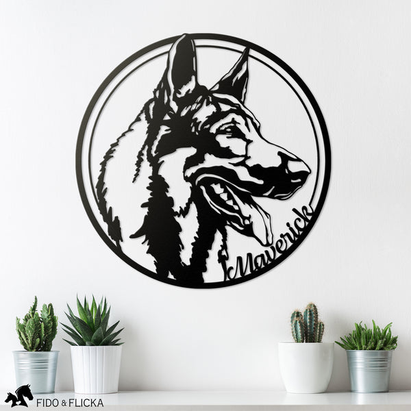 german shepherd metal art with dogs name