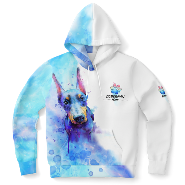 doberman hoodie with watercolor puppy drawing