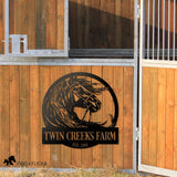 metal horse farm sign on horse stall