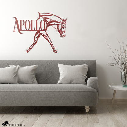 red hunter under saddle metal personalized sign in living room