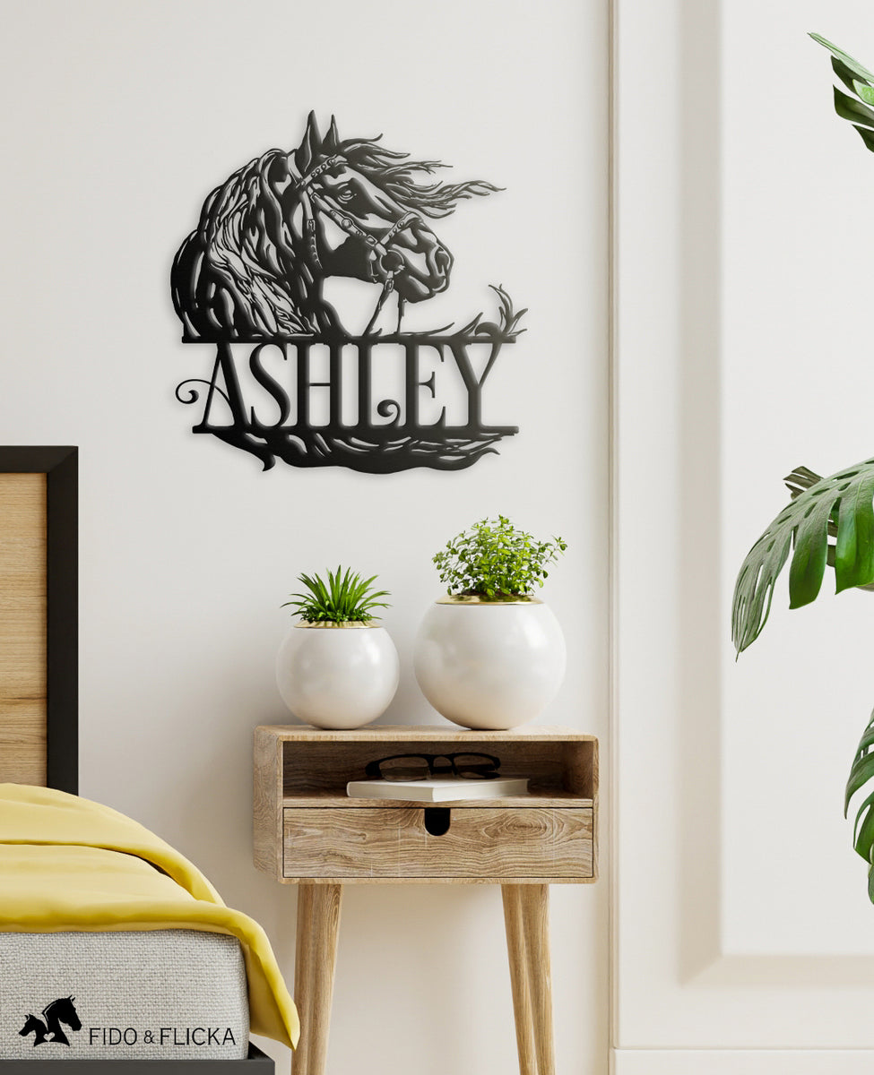Horse Portrait with Flowing Mane Personalized Metal Wall Art