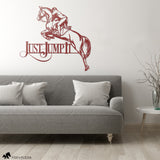 just jump it metal horse art in red in living room