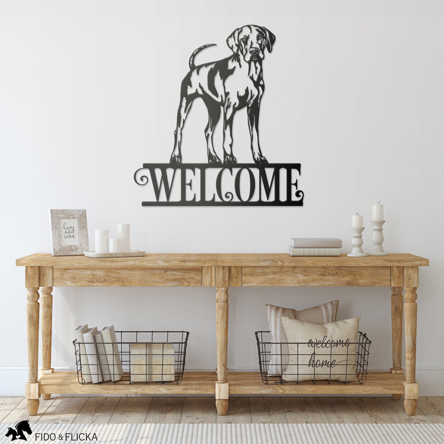 Louisiana Catahoula Leopard Dog metal welcome sign in entry way