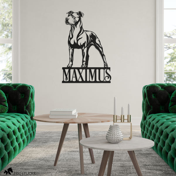 black metal pitbull personalized wall decor in living room
