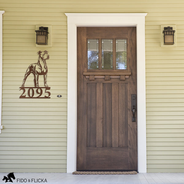 pitbull metal house number in copper