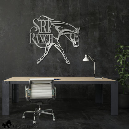 silver hunter under saddle metal sign on dark office wall