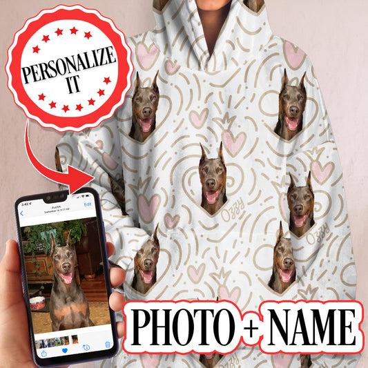 Personalized dog photo on hoodie in white