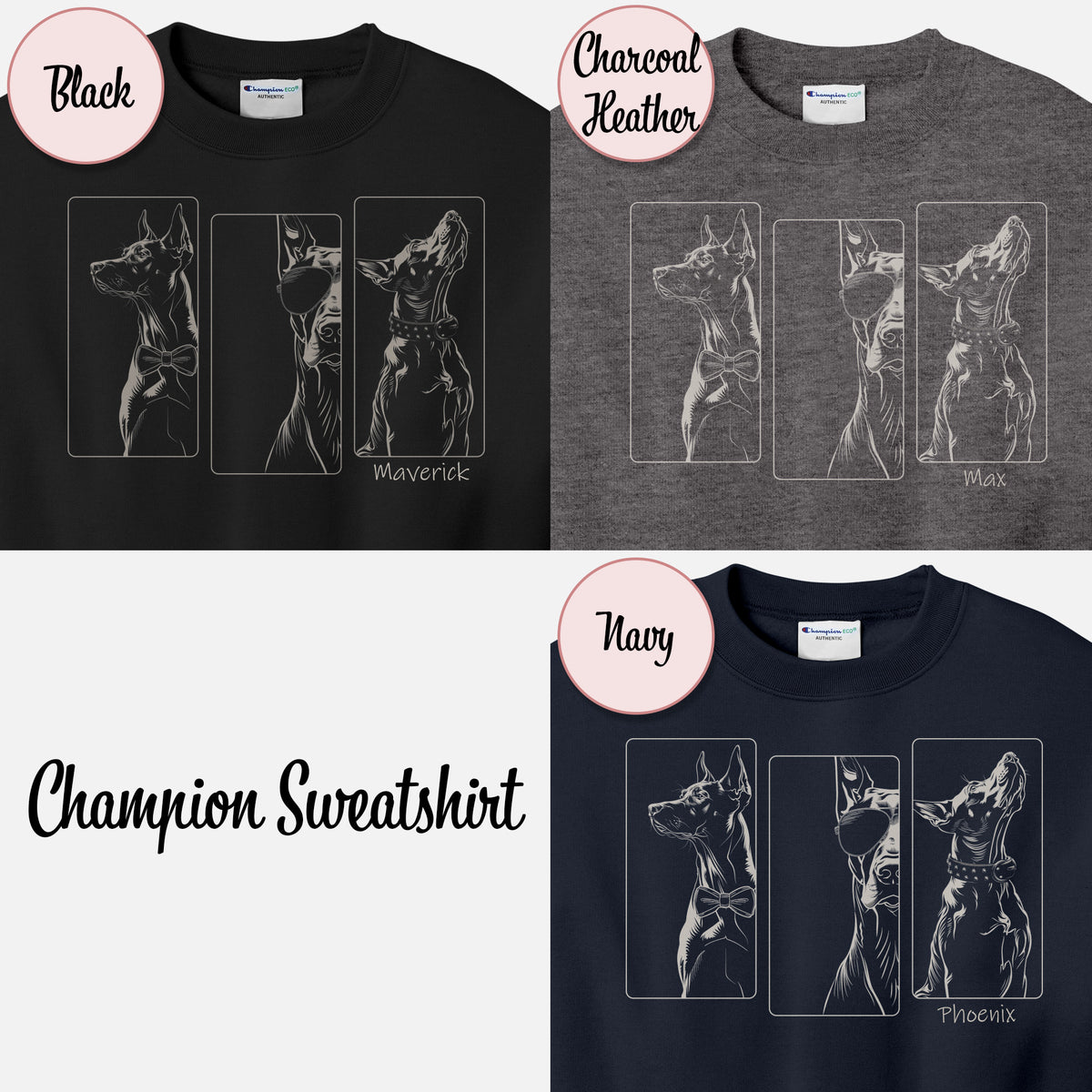 doberman shirt colors in black grey and blue