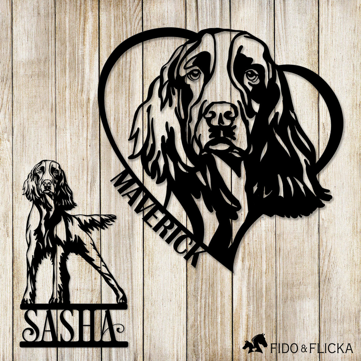 English springer spaniel personalized metal sign portrait with dogs name