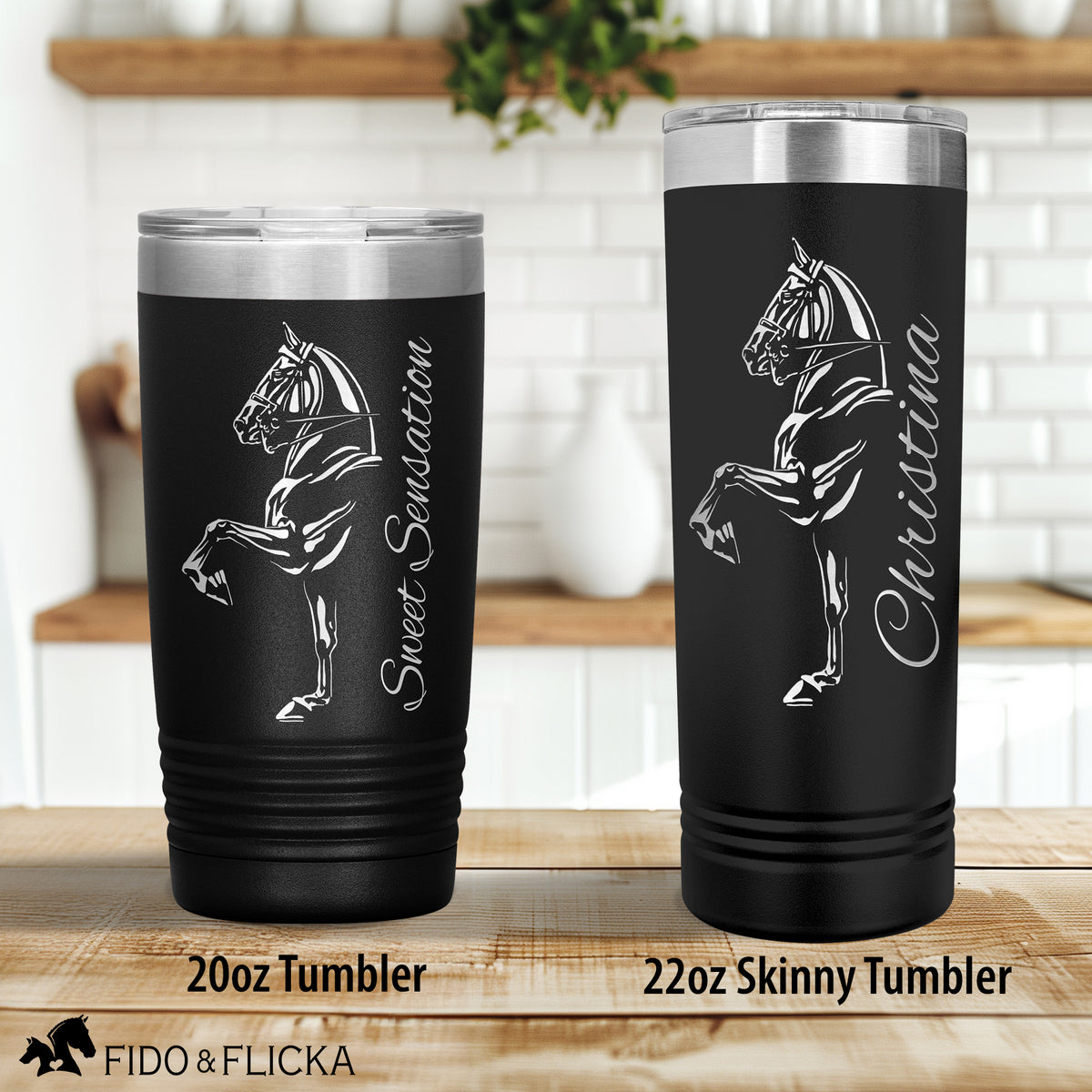 american saddlebred personalized steel tumbler in 2 sizes with horse name and riders name