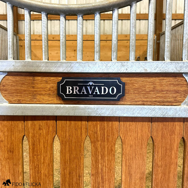 Personalized Horse Stall Name Plate – Gold on Black Layered Acrylic & Wood Sign (Single Name)