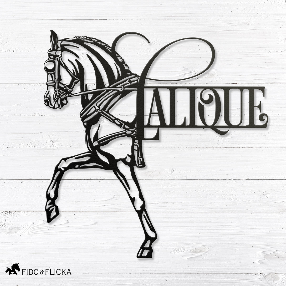 Personalized carriage horse metal sign with custom name, elegant equestrian wall art for barn or home
