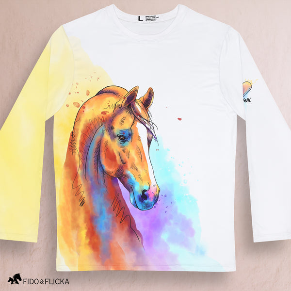 Artistic Chestnut Horse Long Sleeve Shirt - Vibrant Watercolor Design