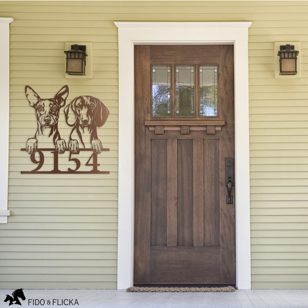 custom portrait dog metal home address sign in copper