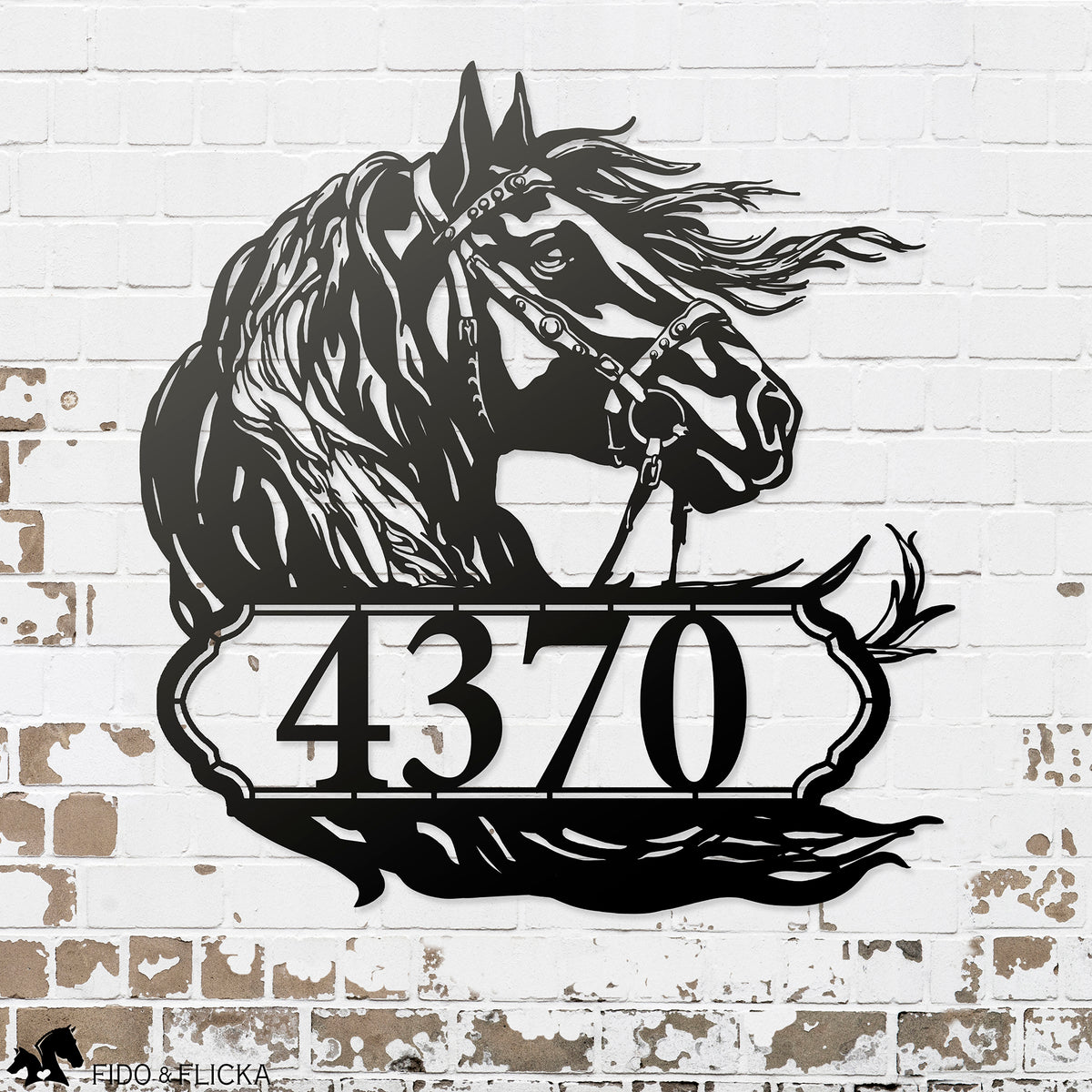 custom horse house number black metal