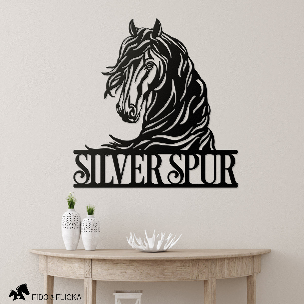 horse ranch metal sign in entryway