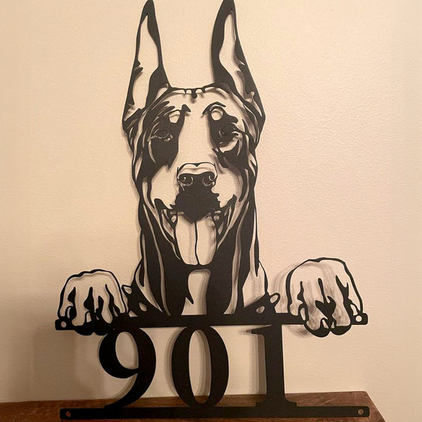 doberman metal home address sign 