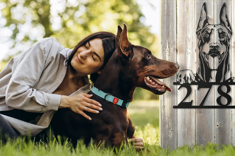 doberman personalized home address metal sign