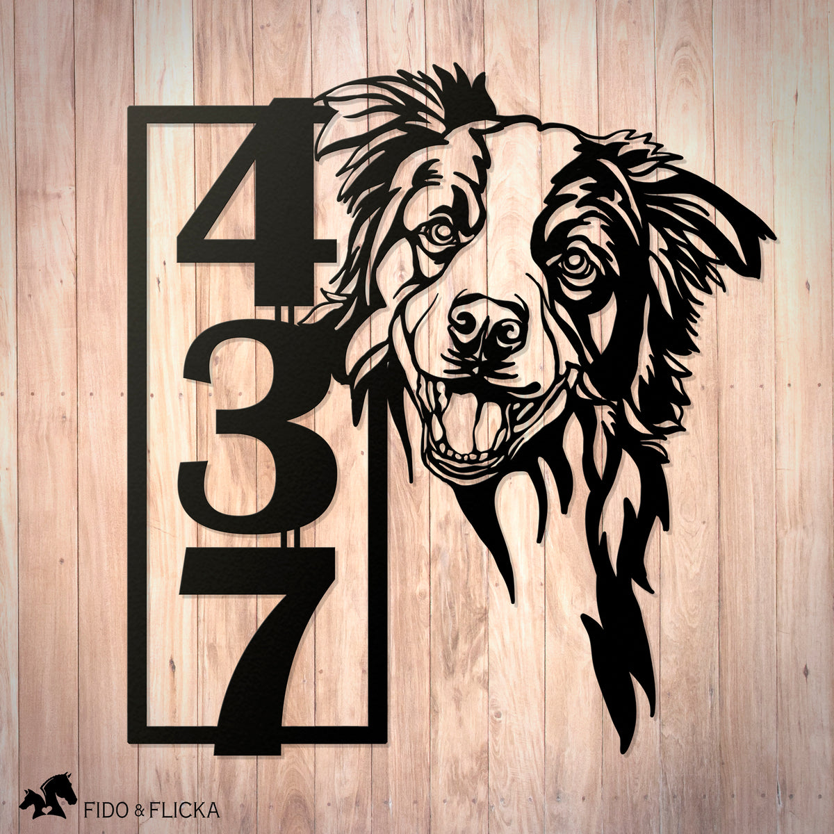 personalized metal house number sign with custom dog portrait