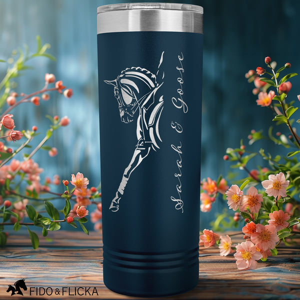 dressage art personalized tumbler in blue makes a great gift for a friend