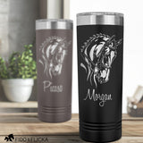 dressage horse steel tumbler engraved with horse and rider name