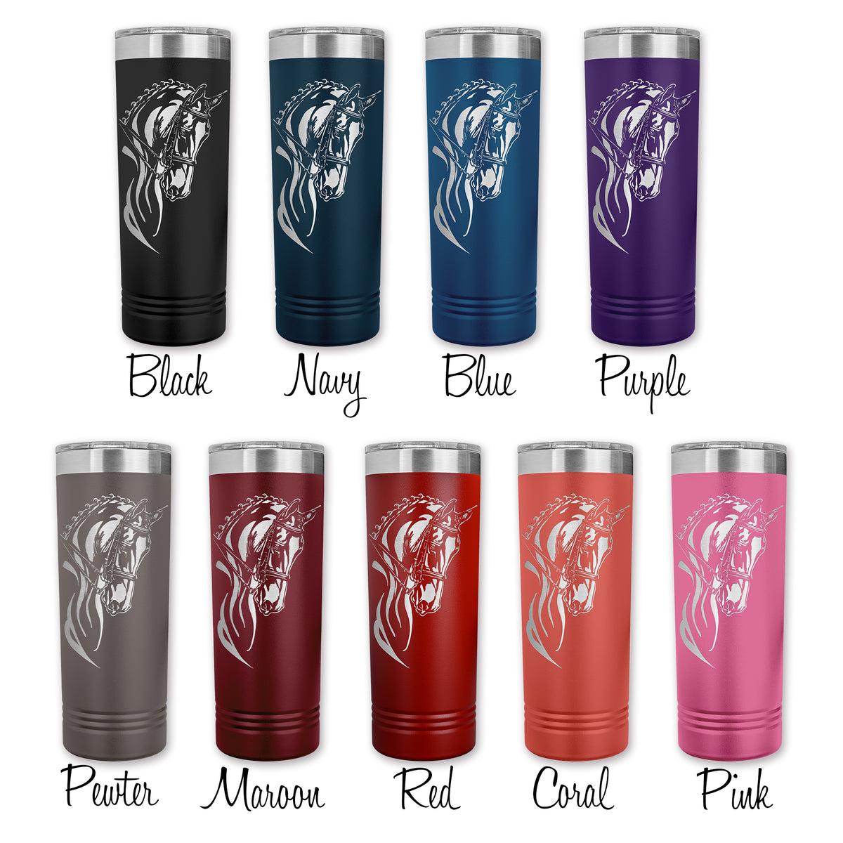 dressage horse personalized  metal tumbler in 9 colors