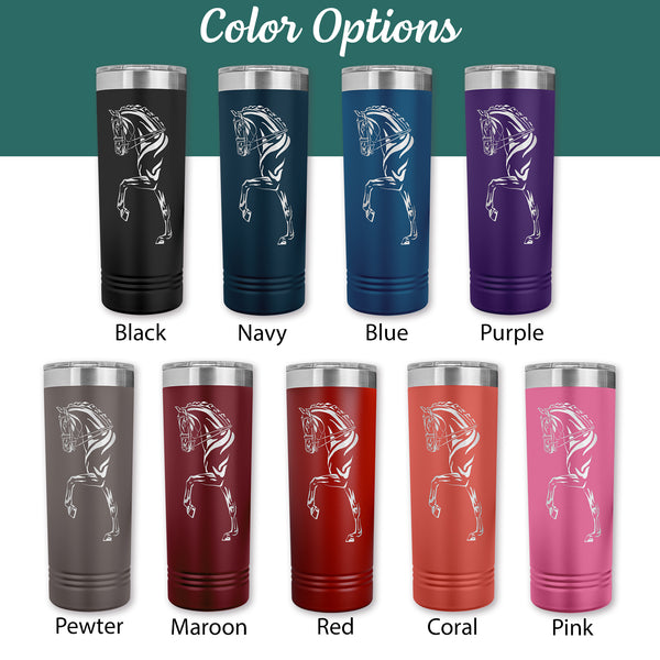 dressage horse personalized steel tumbler in 9 colors